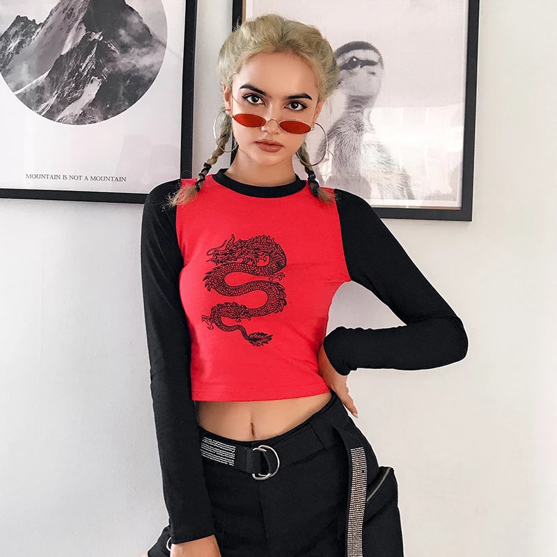 Koszulka z długim rękawem damska o krótkim kroju