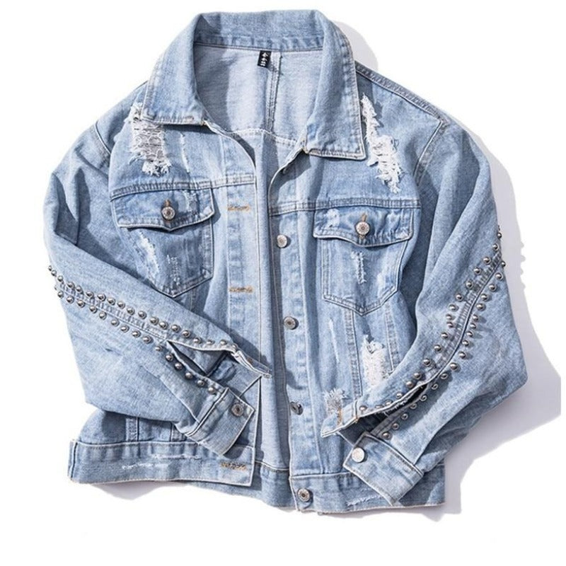 Damska kurtka jeansowa z ćwiekami-Bombardina.pl