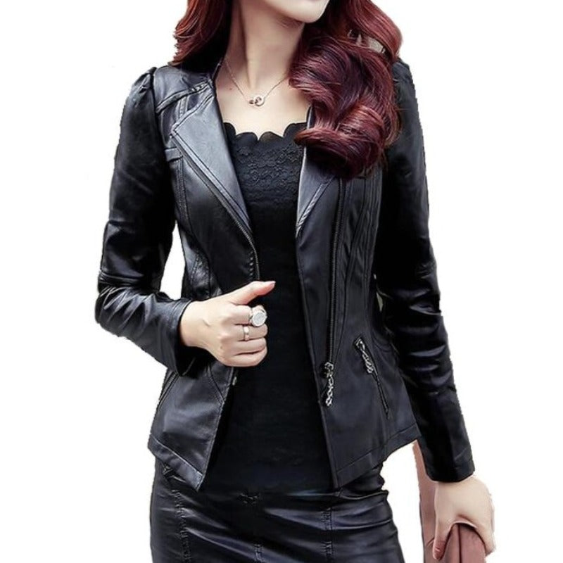 Damska kurtka skórzana typu slim fit-Bombardina.pl