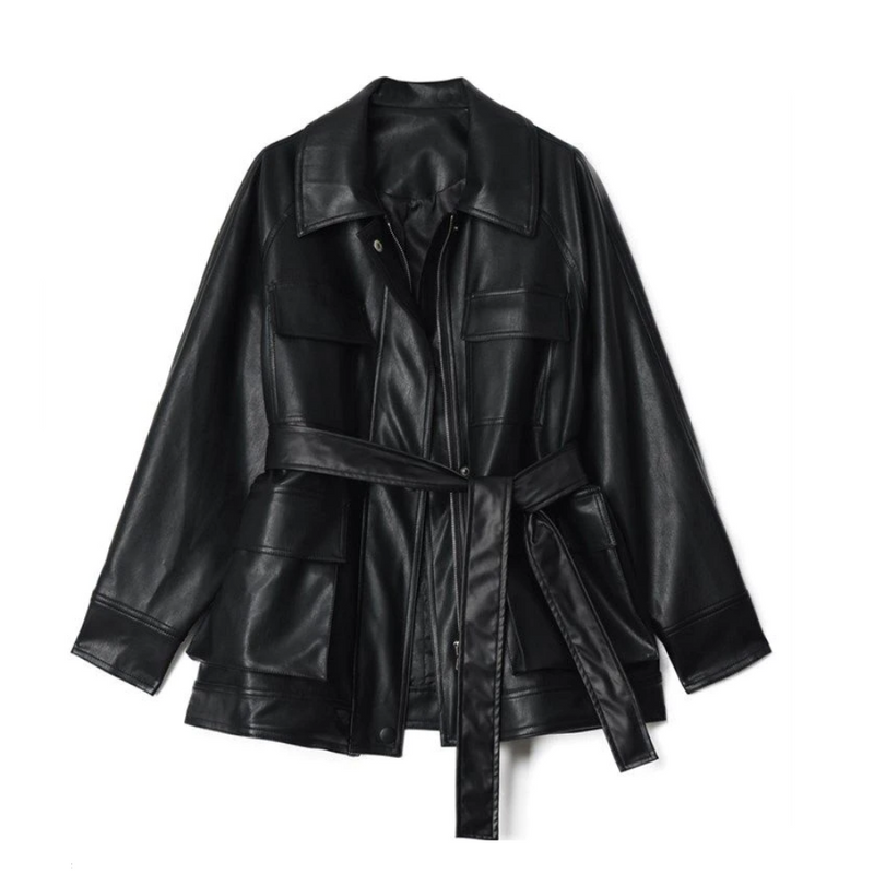 Damska kurtka skórzana o luźnym kroju-Bombardina.pl