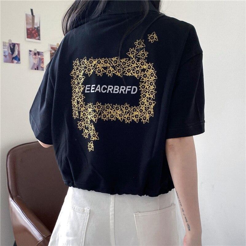 Damska koszulka polo z kwiatowym nadrukiem-Bombardina.pl