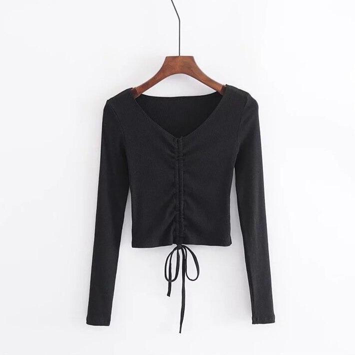 Damska koszulka w serek z długim rękawem-Bombardina.pl