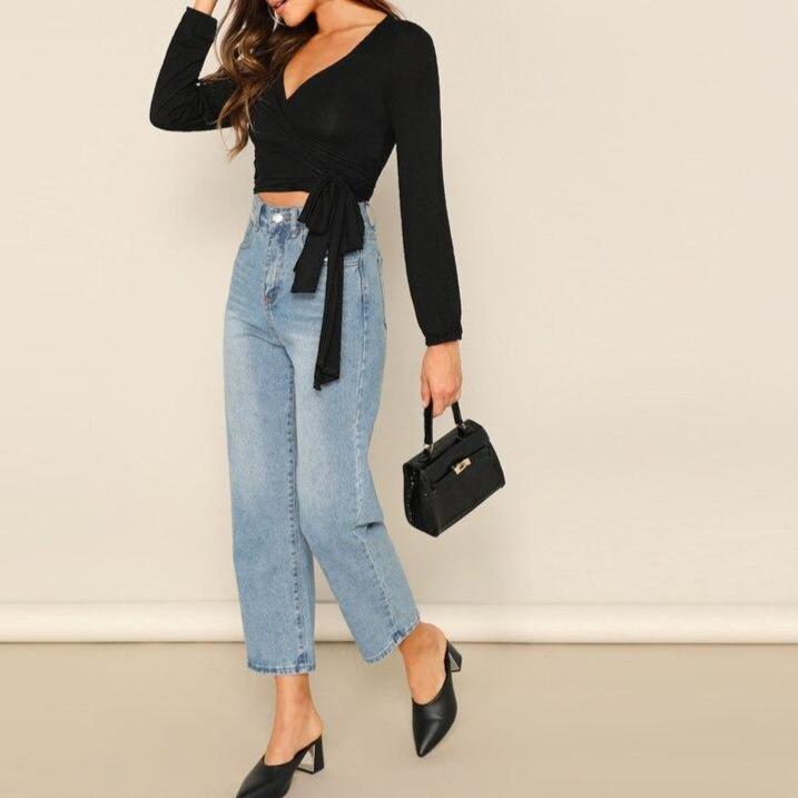 Damska koszulka w serek kopertowa-Bombardina.pl