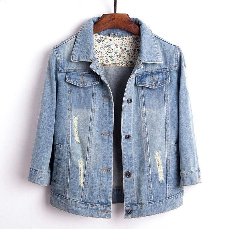 Damska kurtka jeansowa z przetarciami-Bombardina.pl