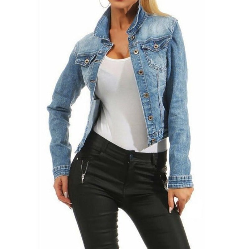 Damska kurtka jeansowa o krótkim kroju-Bombardina.pl