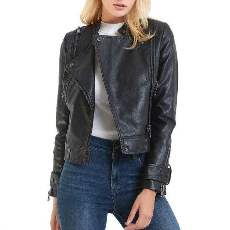 Damska kurtka skórzana z bocznym suwakiem-Bombardina.pl