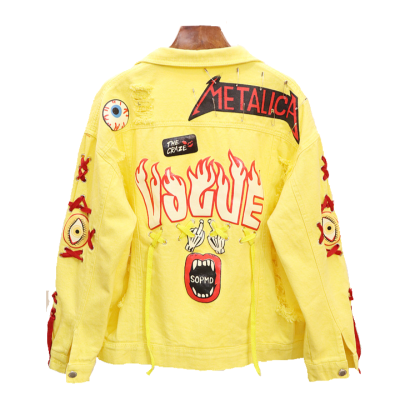 Damska kurtka jeansowa w punkowym stylu-Bombardina.pl