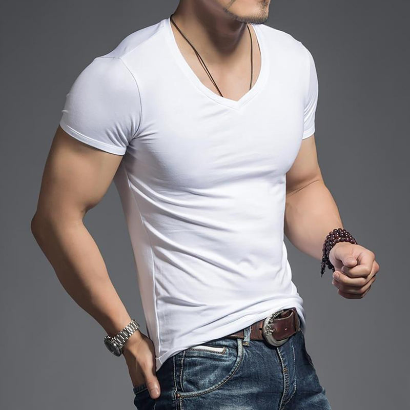 Koszulka męska w serek o dopasowanym kroju-Bombardina.pl