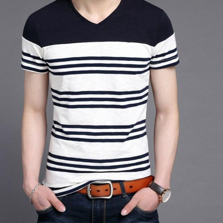 Koszulka męska w serek i w paski-Bombardina.pl