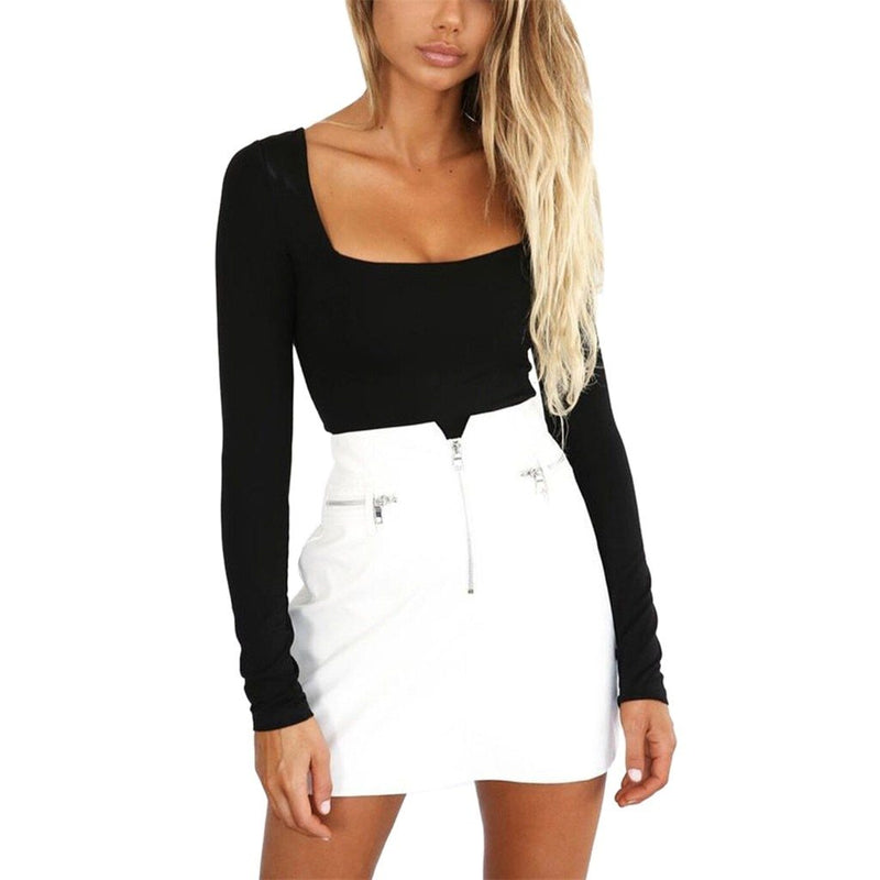 Koszulka z długim rękawem damska z kwadratowym dekoltem-Bombardina.pl