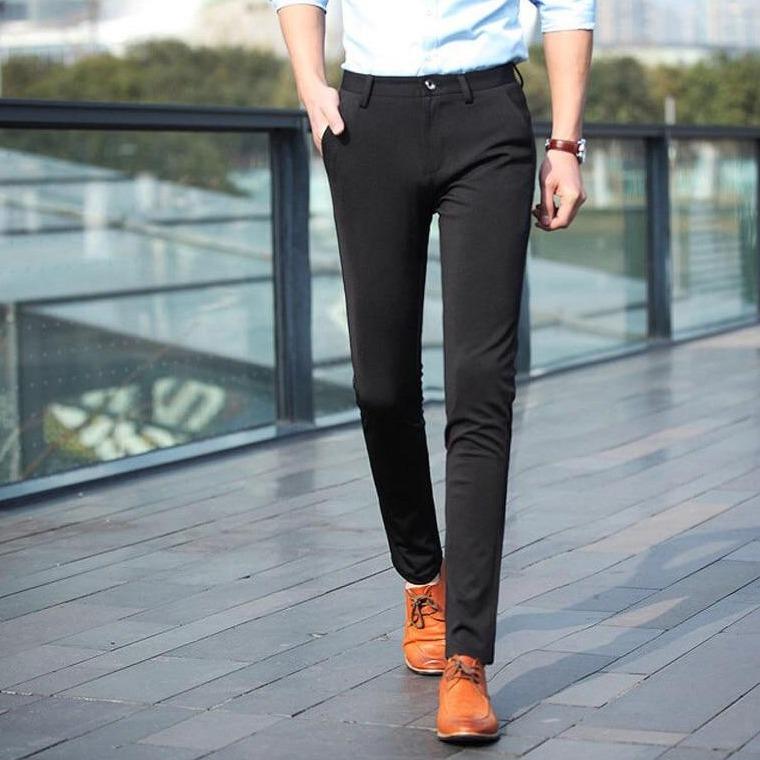 Męskie spodnie materiałowe dopasowane-Bombardina.pl