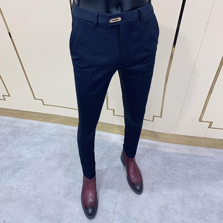 Męskie spodnie materiałowe dopasowane-Bombardina.pl