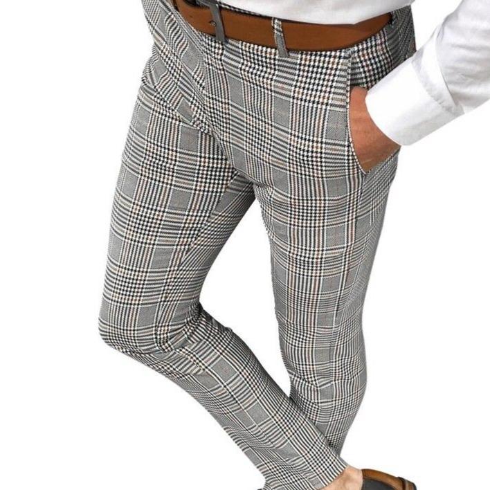 Męskie spodnie materiałowe w kratę-Bombardina.pl