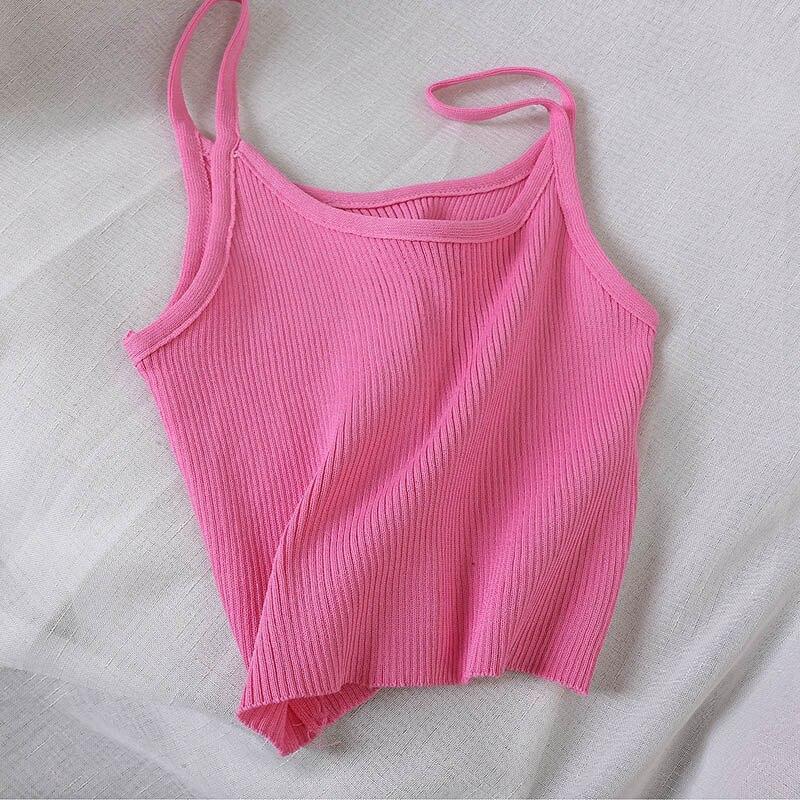 Tank top damski z prążkowanego materiału-Bombardina.pl