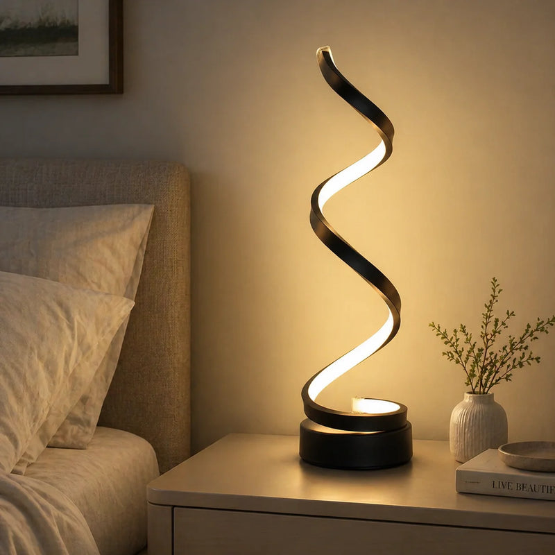 Nowoczesna, zakręcona lampka biurkowa LED