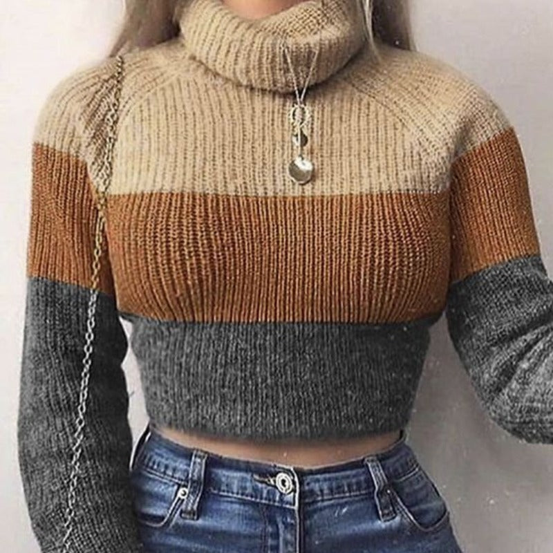Damski sweter z golfem w paski