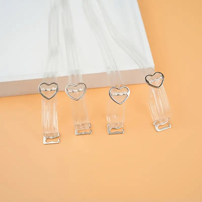 Ramiączka do biustonosza transparentne z sercem na klamrze - zestaw 3 par