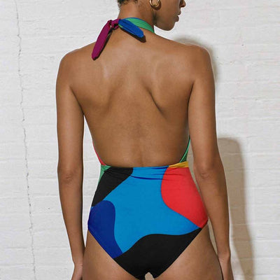 Jednoczęściowy strój kąpielowy klasyczny z wycięciem na brzuchu w kontrastowych kolorach