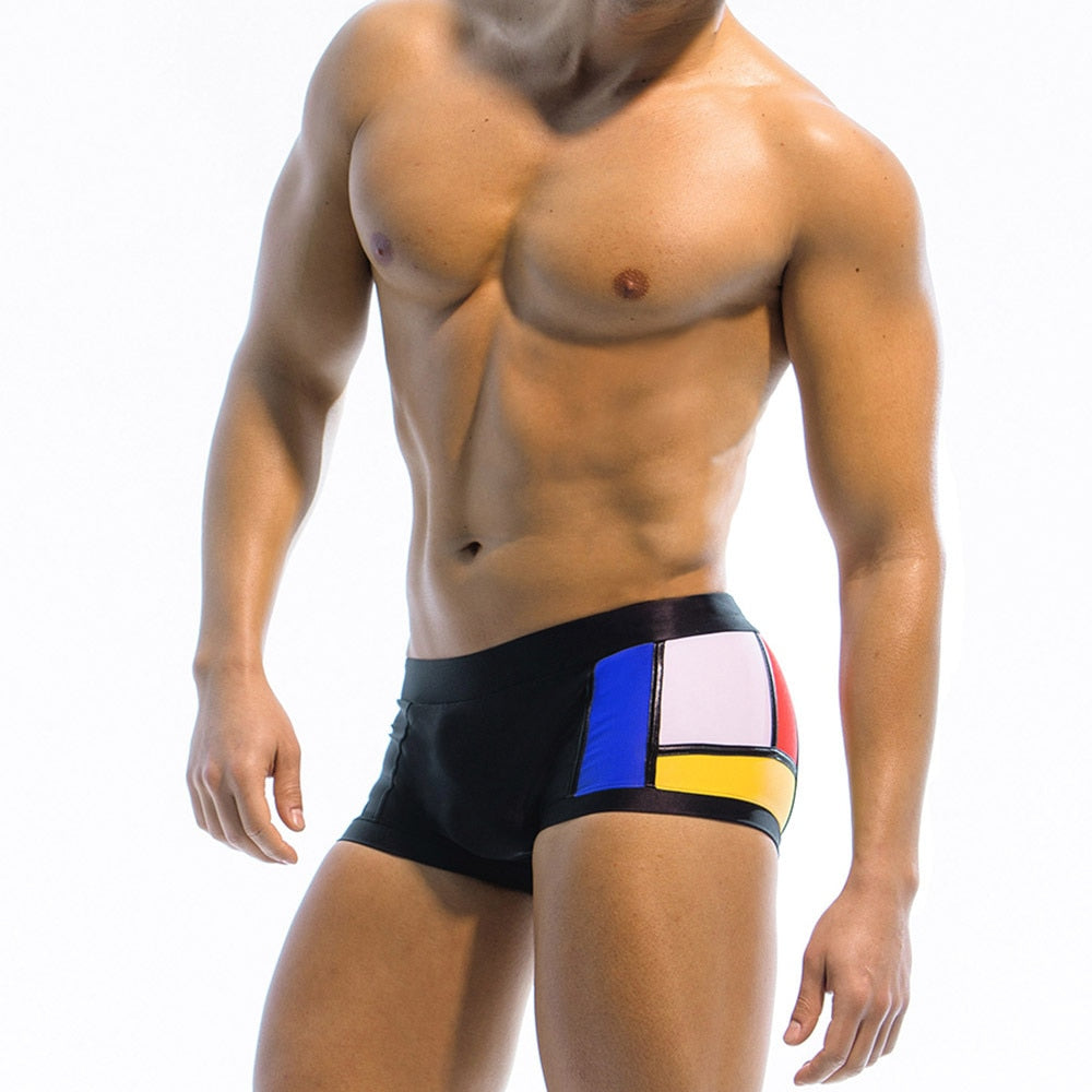 Kąpielówki męskie bokserki z kolorową ozdobą na nogawce