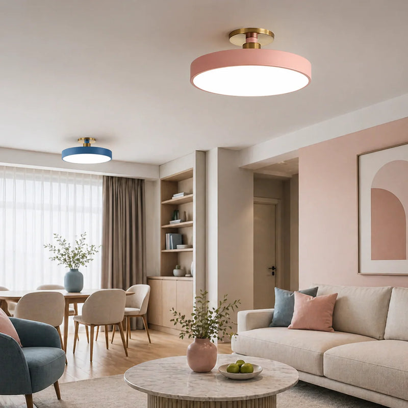 Okrągła lampa sufitowa LED w stylu skandynawskim
