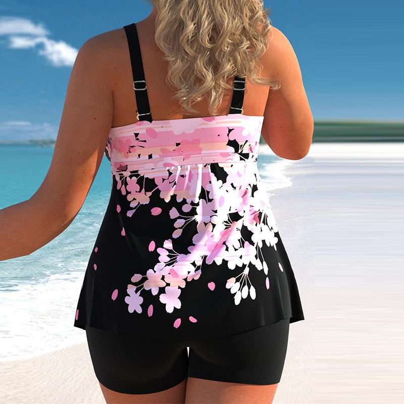 Dwuczęściowy strój kąpielowy tankini w różowe kwiaty