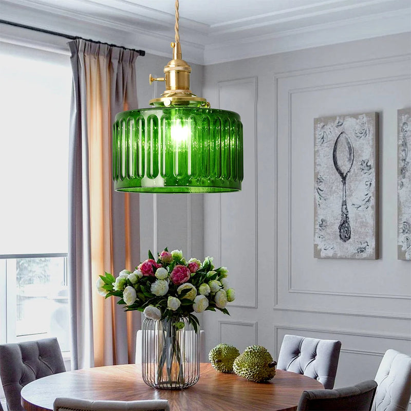 Szklana lampa wisząca w stylu vintage z ryflowanym kloszem