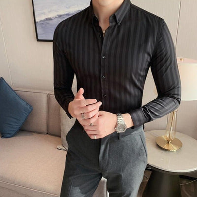 Koszula męska z długim rękawem w regularne paski