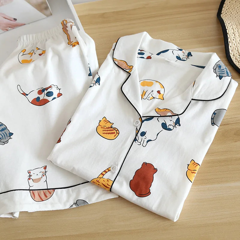 Piżama damska bawełniana z motywem kotów