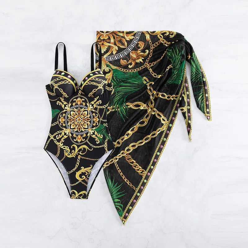 Jednoczęściowy strój kąpielowy klasyczny z chustą pereo