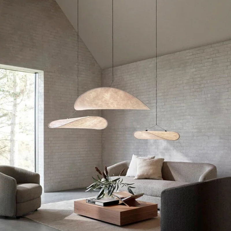 Designerska lampa wisząca Japandi w formie podłużnego panelu