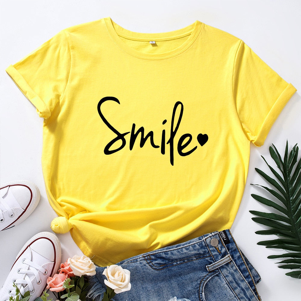 Damski T-shirt z napisem "SMILE"