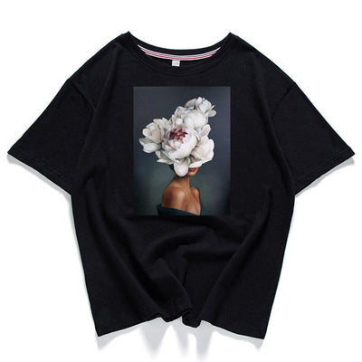 Koszulka T-shirt damska z kwiatowym nadrukiem-Bombardina.pl